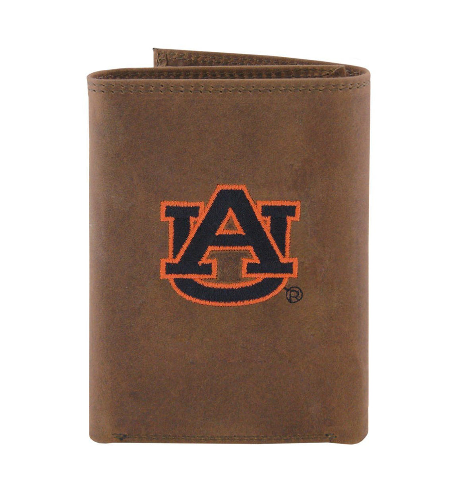 Auburn Tigers Embroidered Crazyhorse Leather Trifold Wallet - NCAA