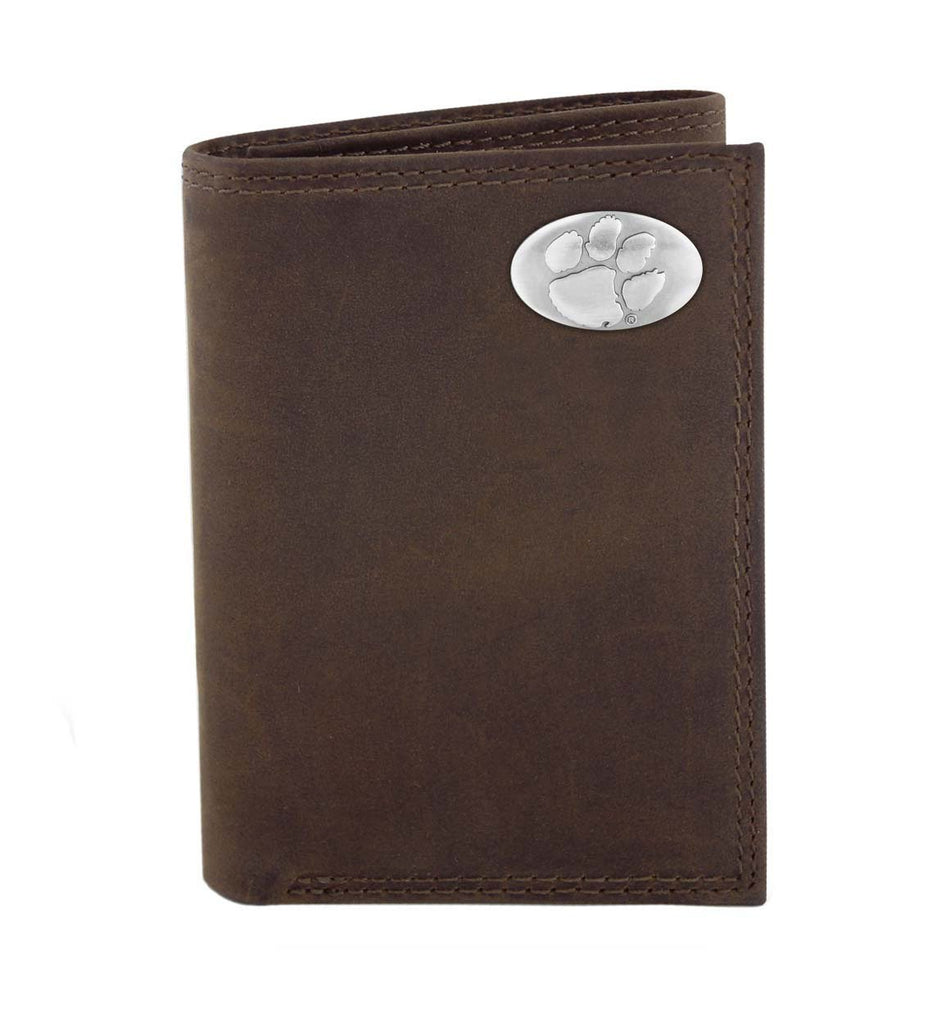 Clemson Tigers Crazyhorse Leather Trifold Concho Wallet - NCAA