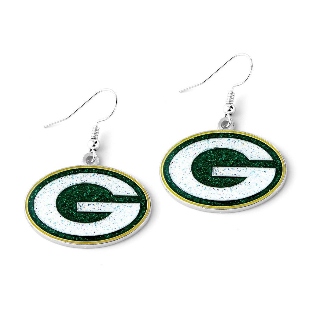 Green Bay Packers Glitter Logo Earrings - NFL