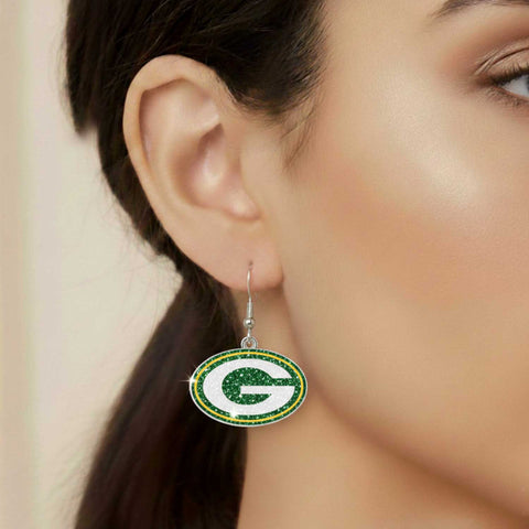 Green Bay Packers Glitter Logo Earrings - NFL