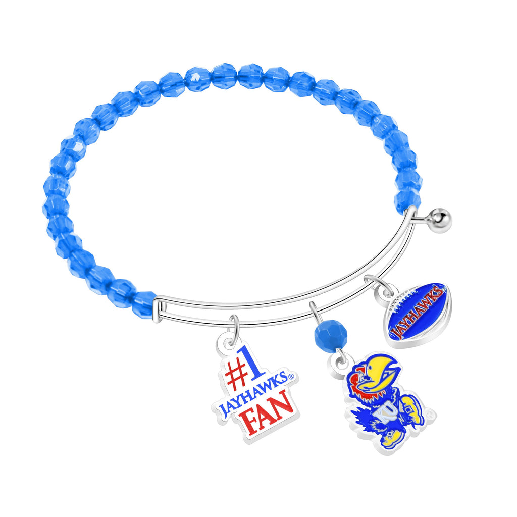 Kansas Jayhawks 3-Charm Bangle Beaded Bracelet - NCAA