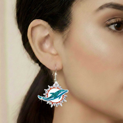 Miami Dolphins Glitter Logo Earrings - NFL