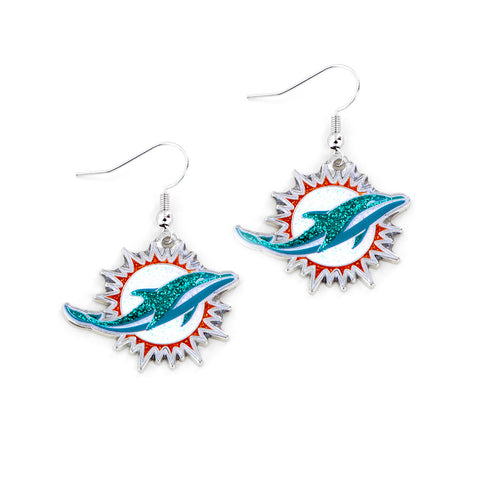 Miami Dolphins Glitter Logo Earrings - NFL