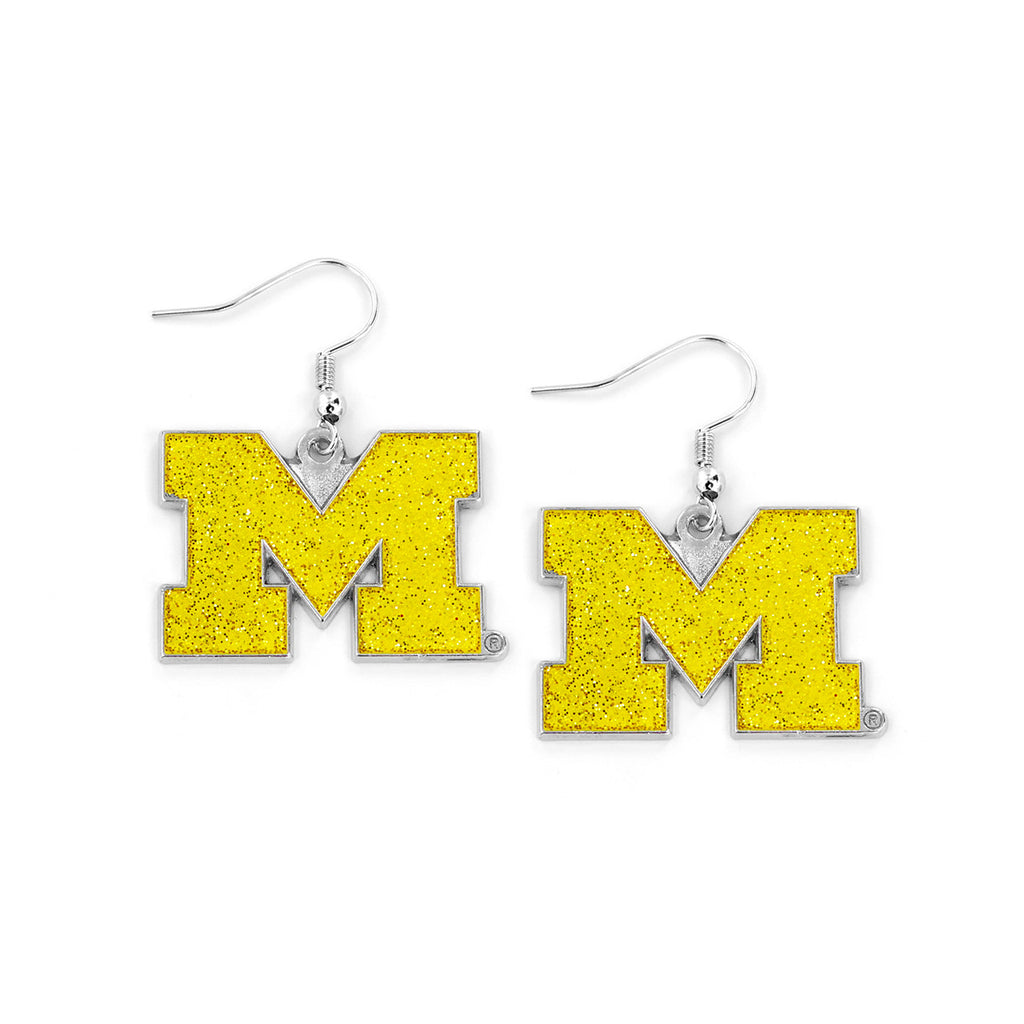 Michigan Wolverines Glitter Logo Earrings - NCAA