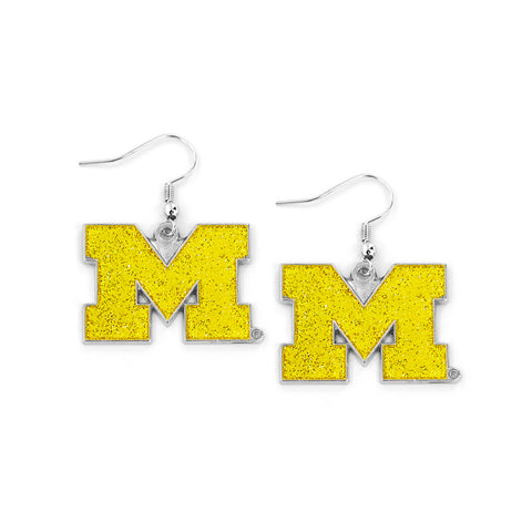 Michigan Wolverines Glitter Logo Earrings - NCAA