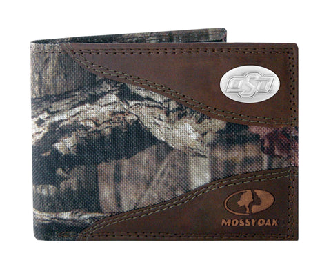 Oklahoma State Cowboys Mossy Oak Camo & Leather Bifold Wallet - NCAA