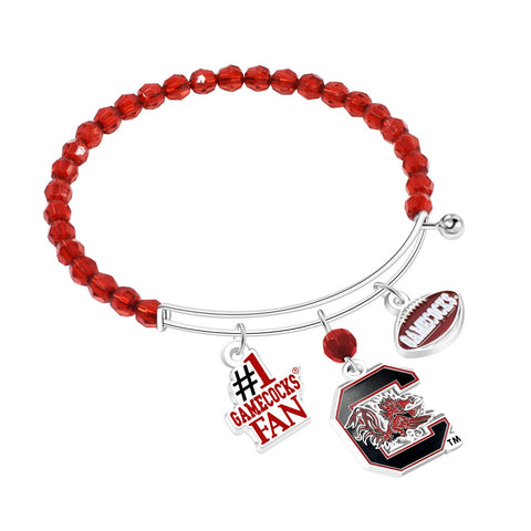 South Carolina Gamecocks 3-Charm Beaded Bracelet - NCAA