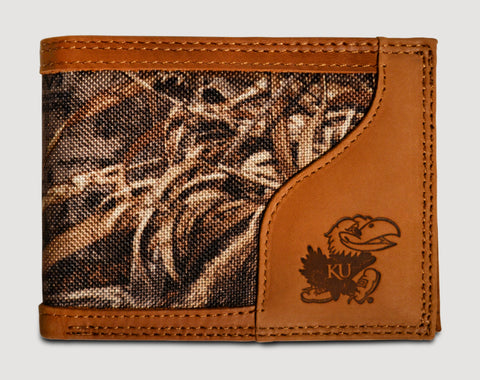 Kansas Jayhawks Bifold Realtree Max-5 Camo & Leather Wallet - NCAA