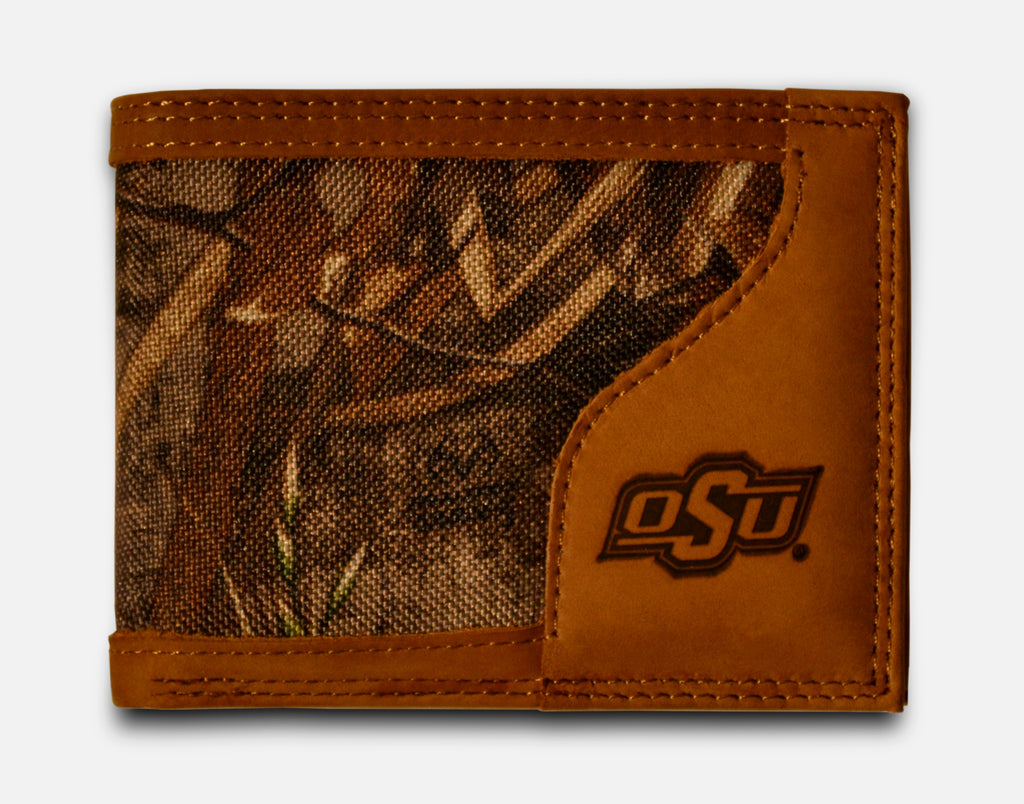 Oklahoma State Cowboys Bifold Realtree Max-5 Camo & Leather Wallet - NCAA