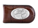 Clemson Tigers Crocodile Leather Magnetic Money Clip  - NCAA