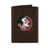 Florida State Seminoles Crazy Horse Leather Trifold Embroidered Wallet - NCAA