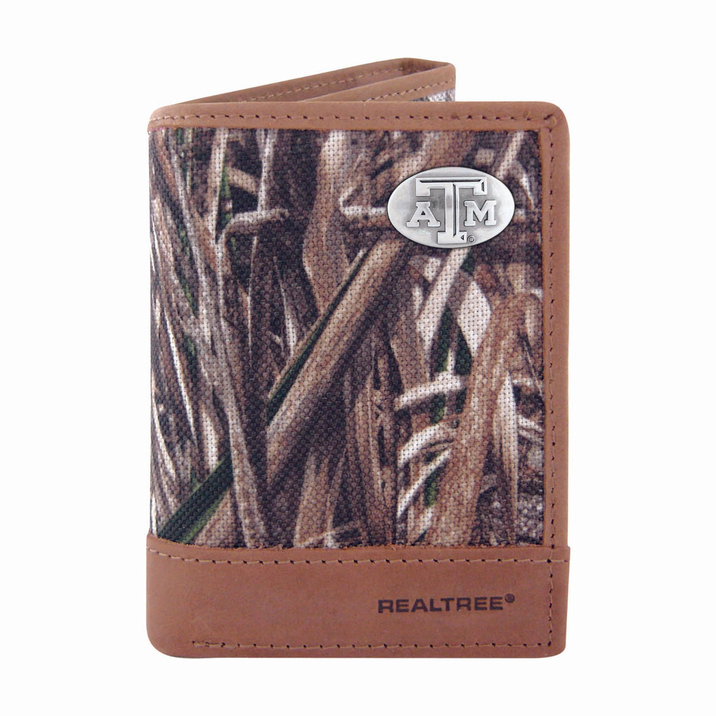 Texas A&M Aggies Trifold Realtree Max-5 Camo & Leather Wallet - NCAA