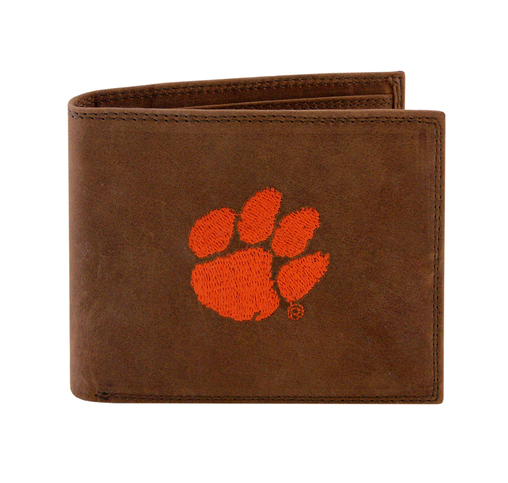 Clemson Tigers Crazy Horse Leather Embroidered Bifold Wallet - NCAA