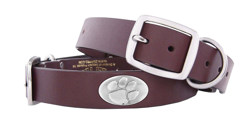 Clemson Tigers Brown Leather Concho Dog Collar - NCAA