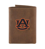Auburn Tigers Embroidered Crazyhorse Leather Trifold Wallet - NCAA