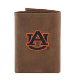 Auburn Tigers Embroidered Crazy Horse Leather Trifold Wallet - NCAA