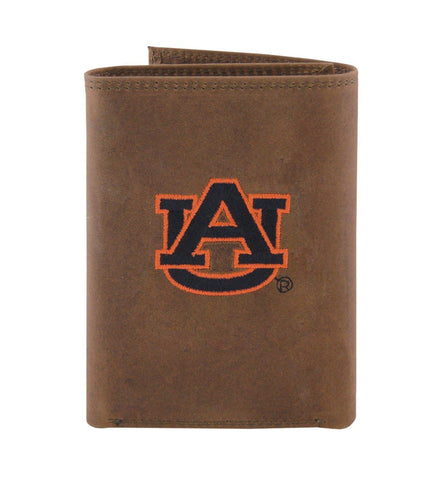 Auburn Tigers Embroidered Crazyhorse Leather Trifold Wallet - NCAA
