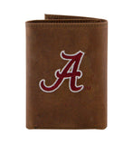 Alabama Crimson Tide Embroidered Crazy Horse Leather Trifold Wallet - NCAA