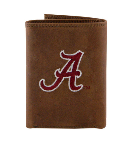 Alabama Crimson Tide Embroidered Crazyhorse Leather Trifold Wallet - NCAA
