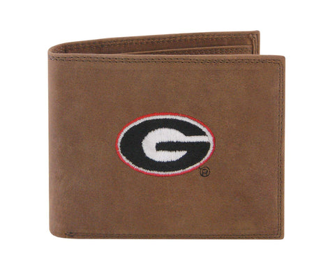 Georgia Bulldogs Crazyhorse Leather Bifold Embroidered Wallet - NCAA