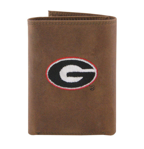 Georgia Bulldogs Crazyhorse Leather Trifold Embroidered Wallet - NCAA