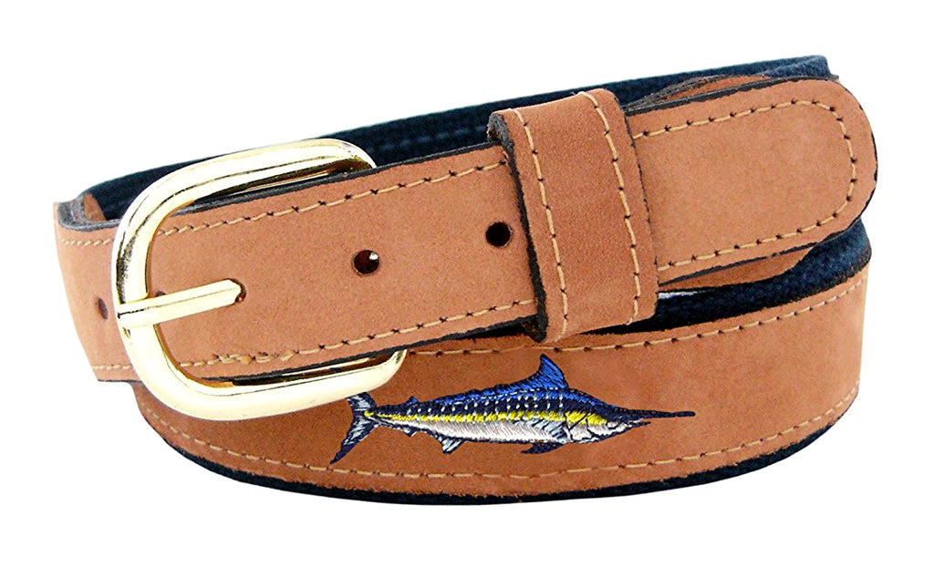 Zep-Pro Men's Embroidered Marlin Leather Belt - Navy