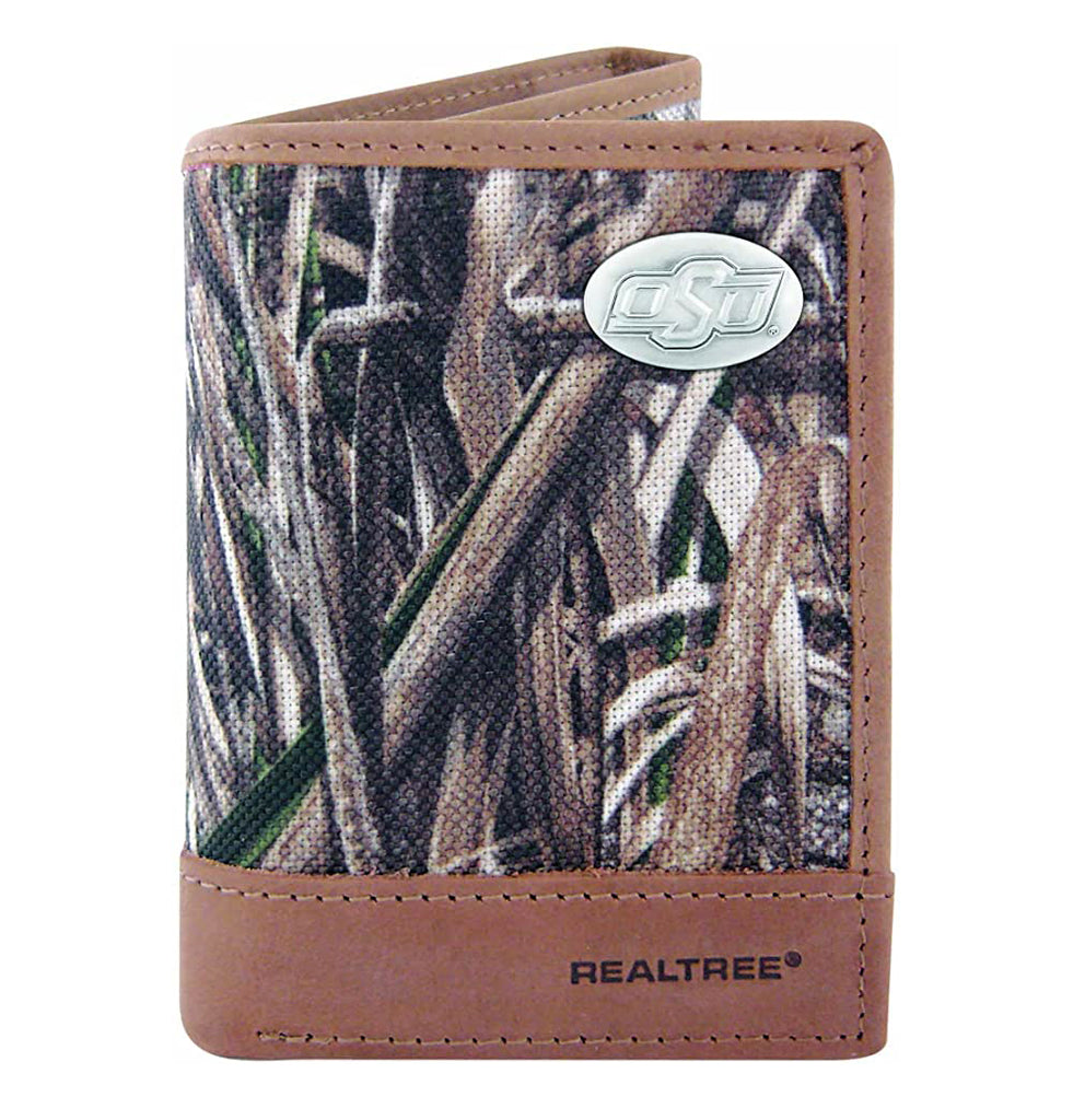 Oklahoma State Cowboys Trifold Realtree Max-5 Camo & Leather Wallet - NCAA