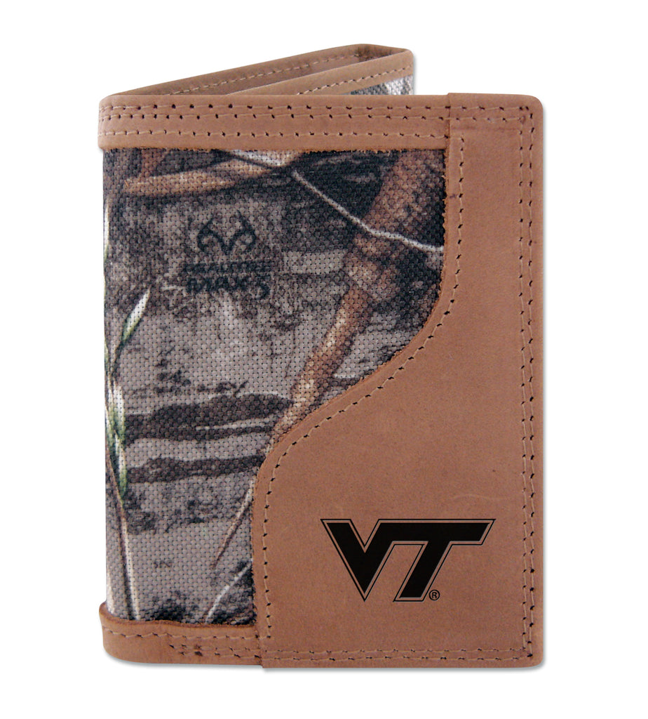 Virginia Tech Hokies Trifold Realtree Max-5 Camo & Leather Wallet - NCAA