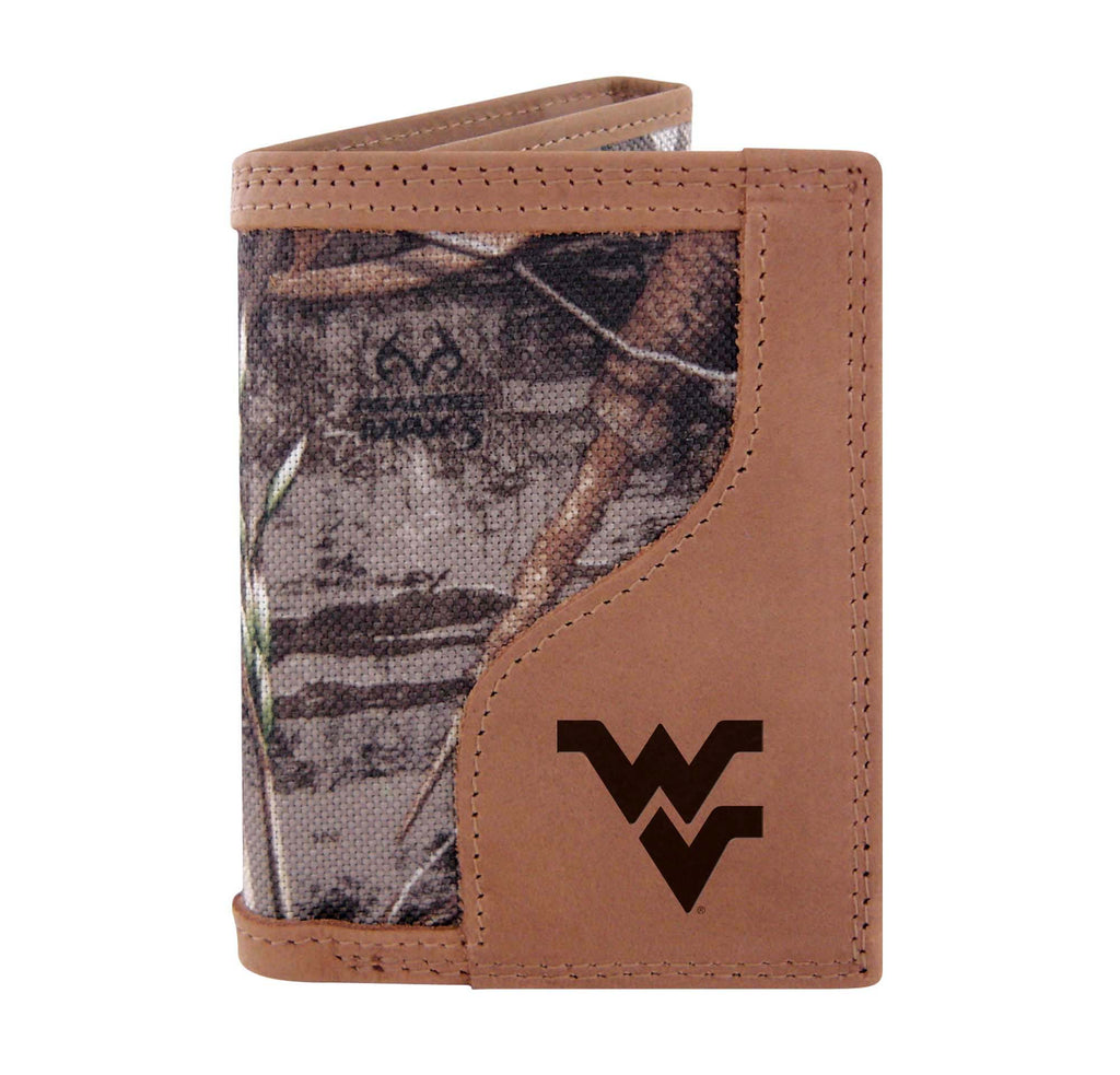 West Virginia Mountaineers Trifold Realtree Max-5 Camo & Leather Wallet - NCAA