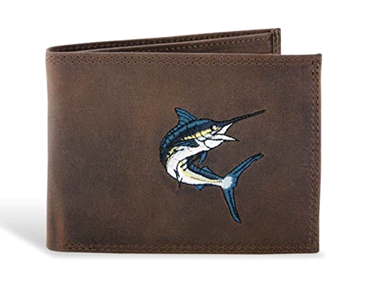Zep-Pro Action Marlin Crazy Horse Embroidered Leather Bifold Wallet
